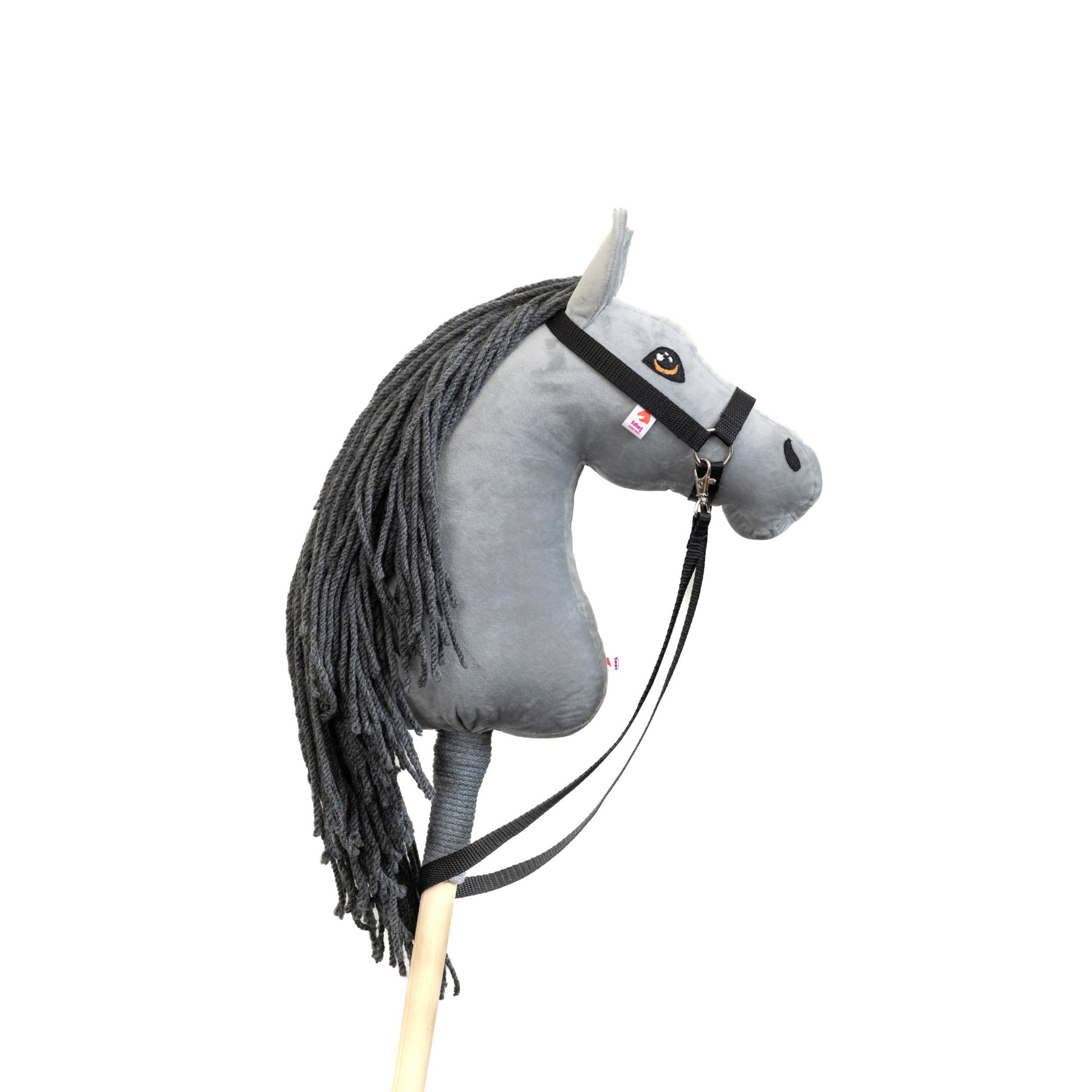 Hobby horse s šedou hřívou jménem Silver, hříbě na tyči, česká ruční výroba.