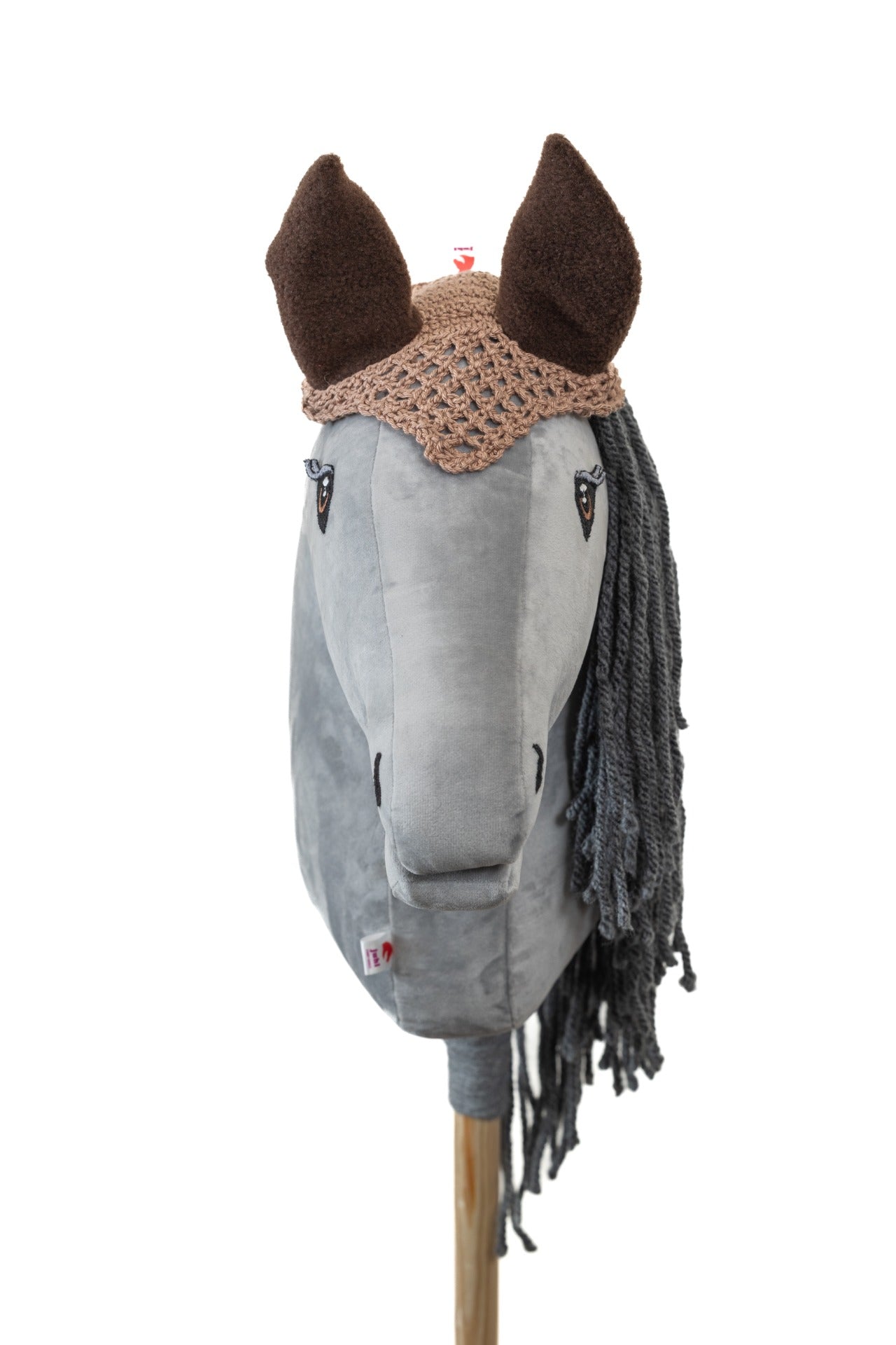 Ručně háčkovaná béžová čabraka s hnědýma ušima pro hobby horse.