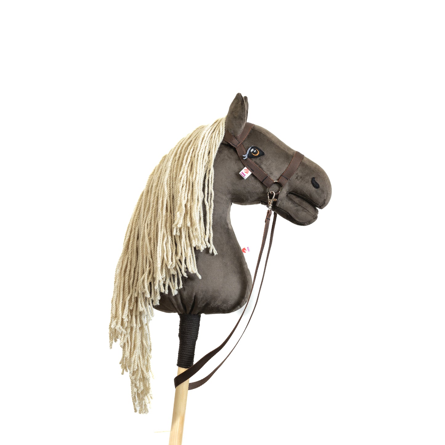 Hobby horse jménem Gizmo s přírodní hřívou, dospělý kůň na tyči, česká ruční výroba.