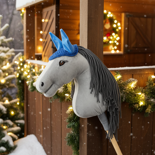 Čabraka háčkovaná - Tmavě modrá s modrýma ušima - Dospělý kůň