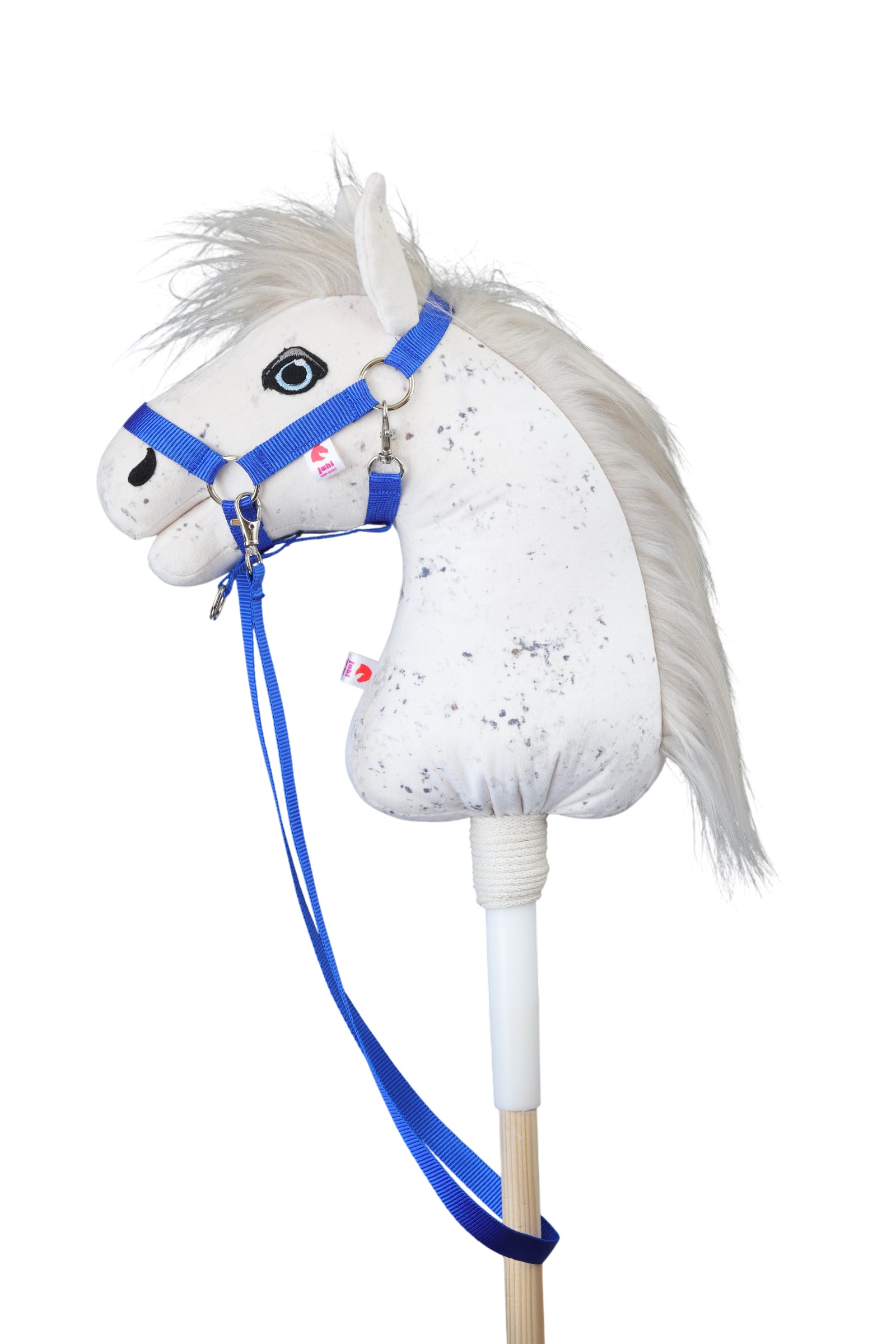 Hobbyhorse s tmavě modrou ohlávkou a otěží z polypropylenu.