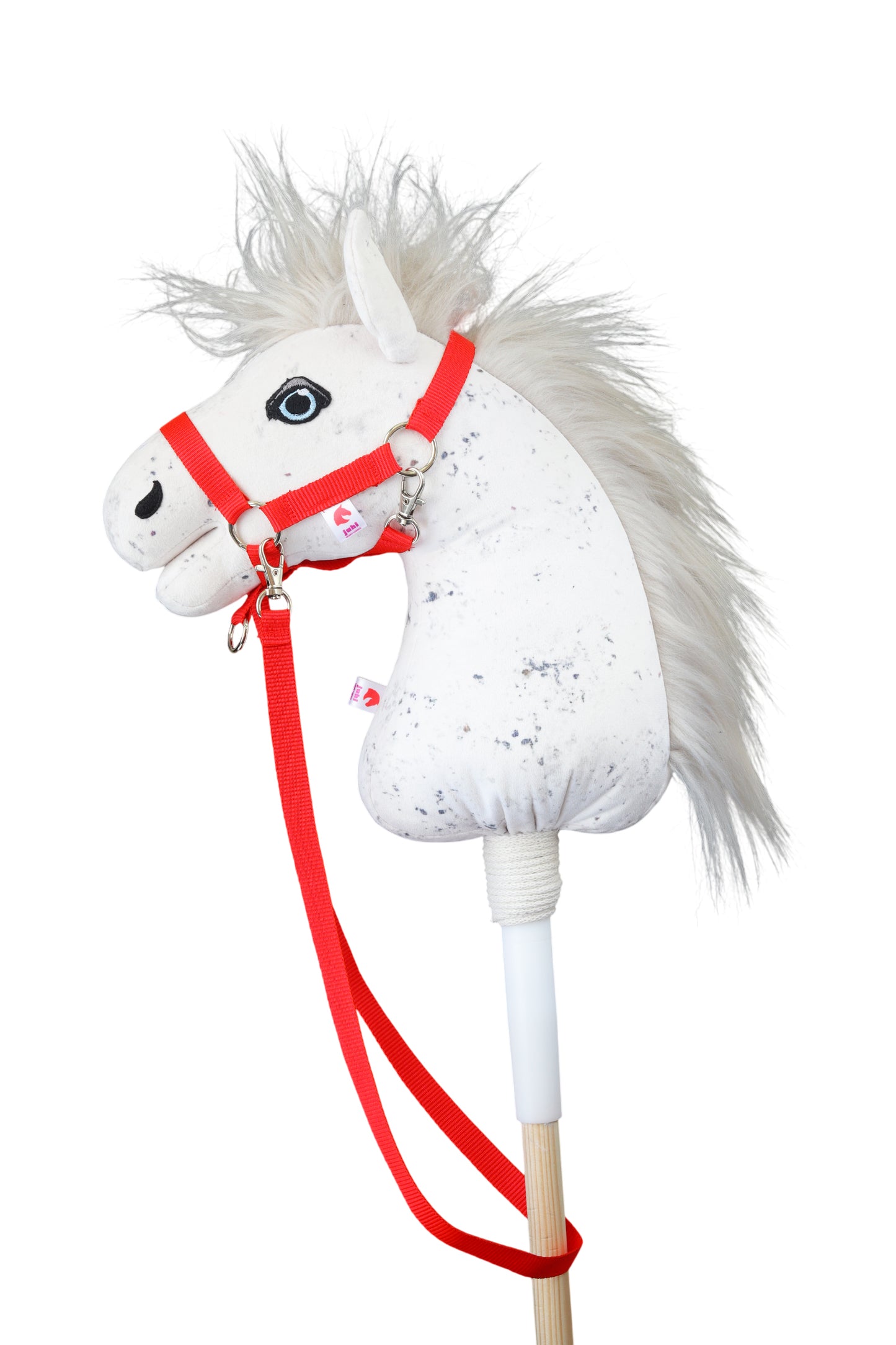 Hobbyhorse s červenou ohlávkou a otěží z polypropylenu.