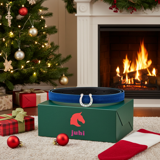 Pásek tmavě modrý s měnitelnou sponou podkova stříbrná se Swarovski kamínky