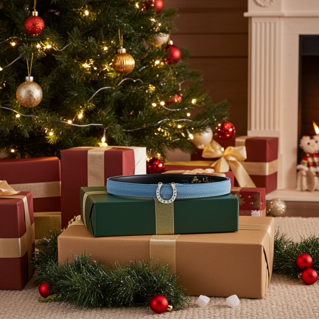 Pásek světle modrý s měnitelnou sponou podkova stříbrná se Swarovski kamínky