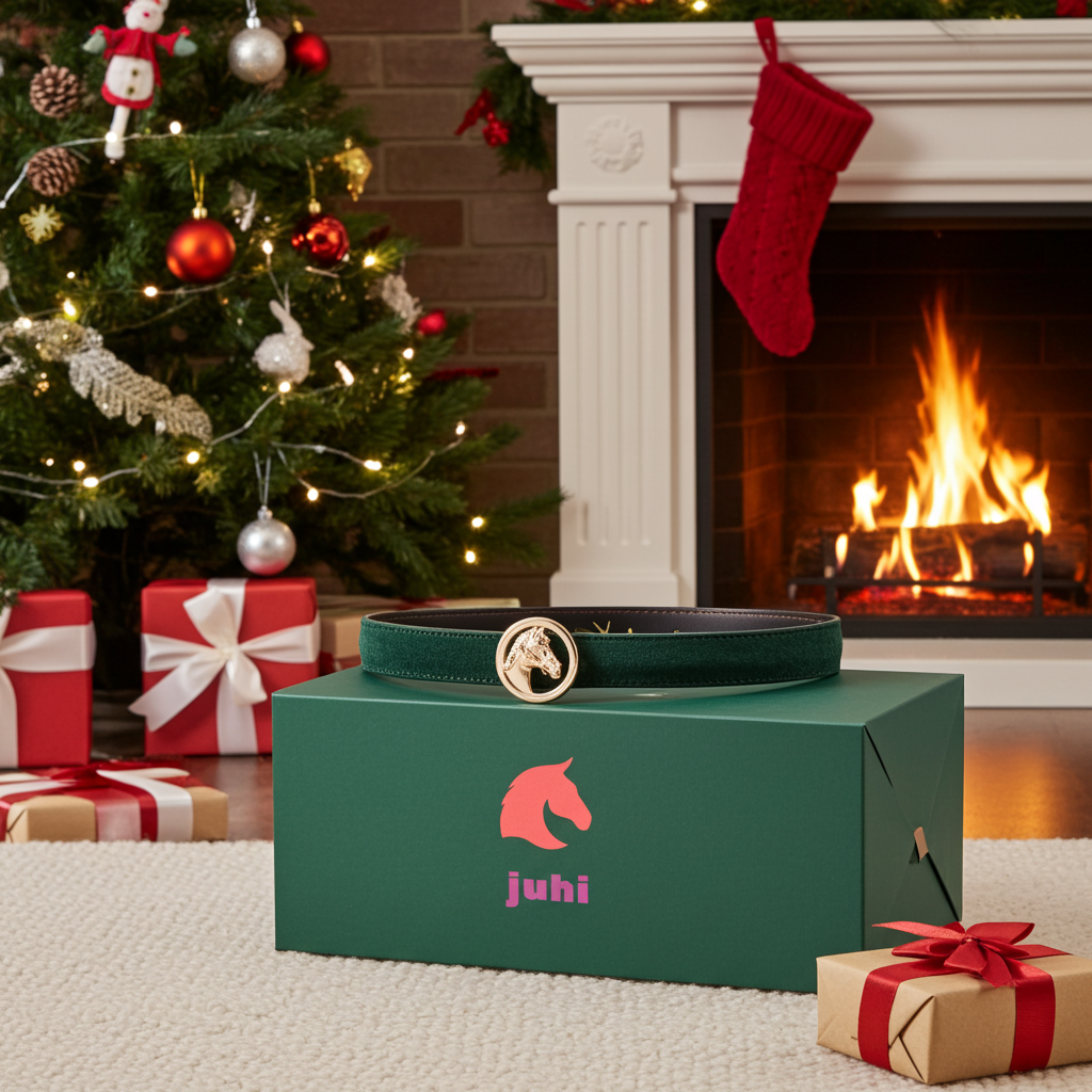 Pásek tmavě zelený  s měnitelnou sponou hlava koně zlatá