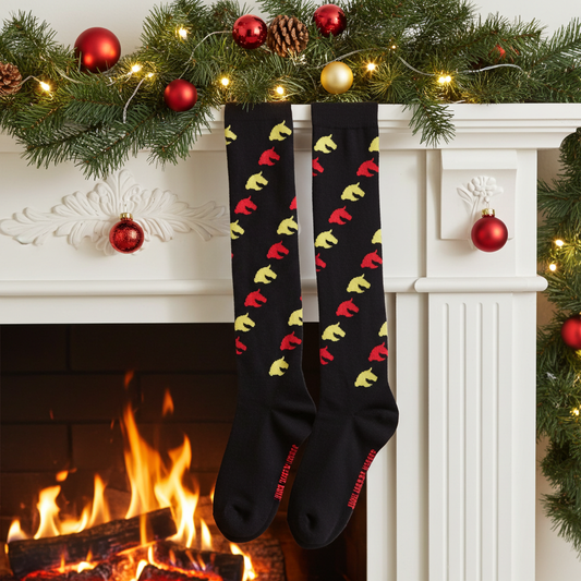 Podkolenky černé s motivem koně pro hobbyhorsing